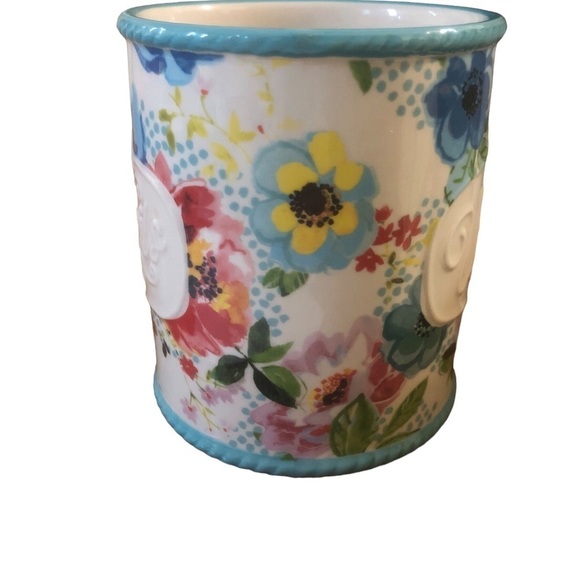 Pioneer Woman Melody Stoneware Floral Utensil Holder Crock Farmhouse Retro - Picture 2 of 4